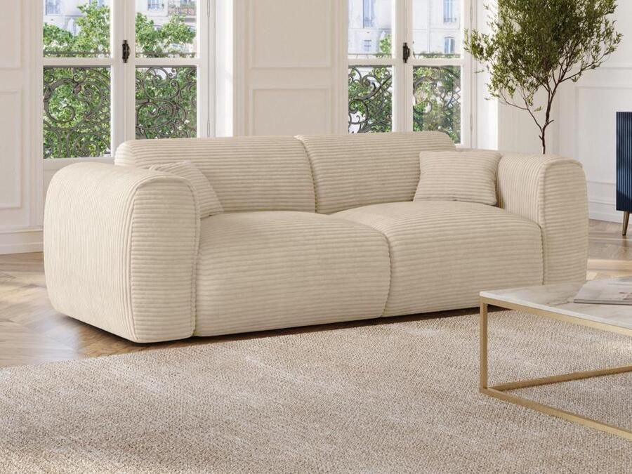Vente-unique Snel om te bouwen slaapbank met 3 zitplaatsen in beige ribfluweel POGNIA L 214 cm x H 73 cm x D 100 cm