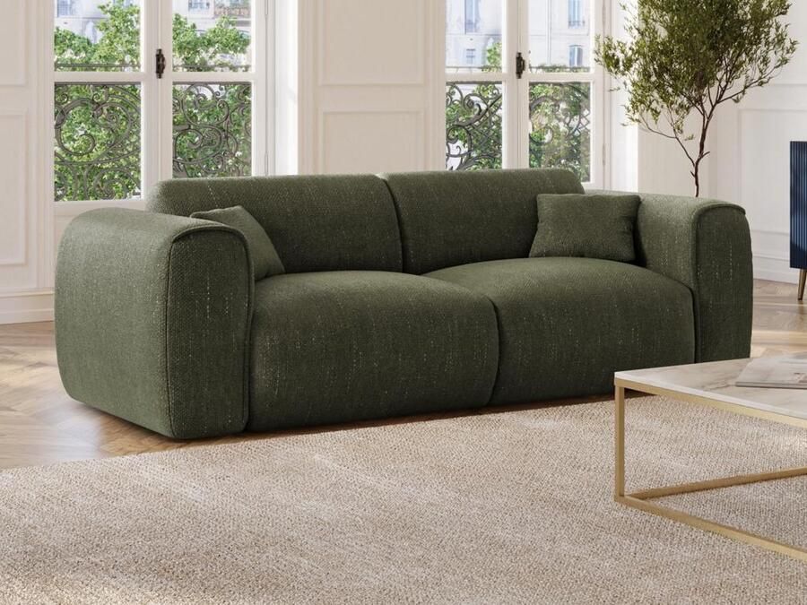 Vente-unique Snel om te bouwen slaapbank met 3 zitplaatsen in groene textuurstof POGNIA L 214 cm x H 73 cm x D 100 cm