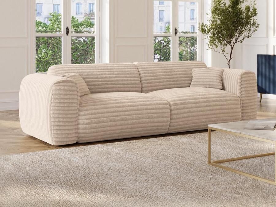 Vente-unique Snel om te bouwen slaapbank met 4 zitplaatsen in beige dik ribfluweel POGNIA L 234 cm x H 73 cm x D 100 cm