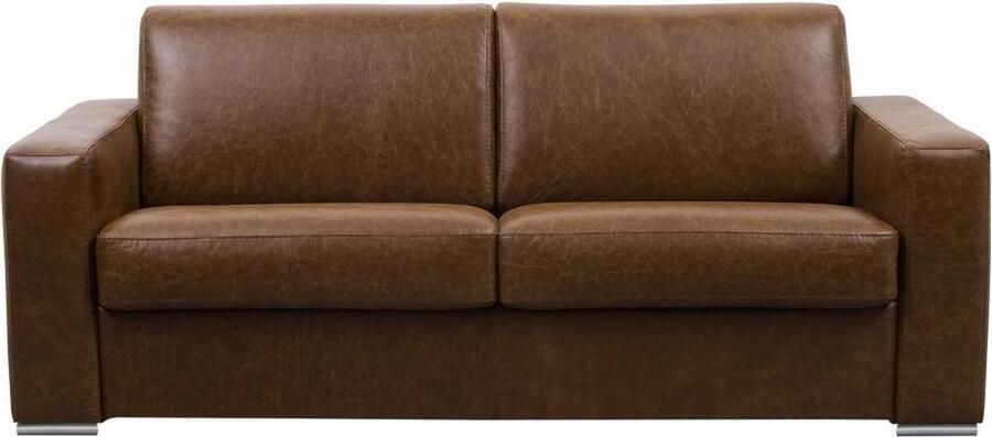 Vente-unique Snel omgebouwde slaapbank met 3 zitplaatsen in 100% vintage karamel buffelleer en een matras van 18 cm DELECTEA II L 200 cm x H 84 cm x D 210 cm - Foto 2