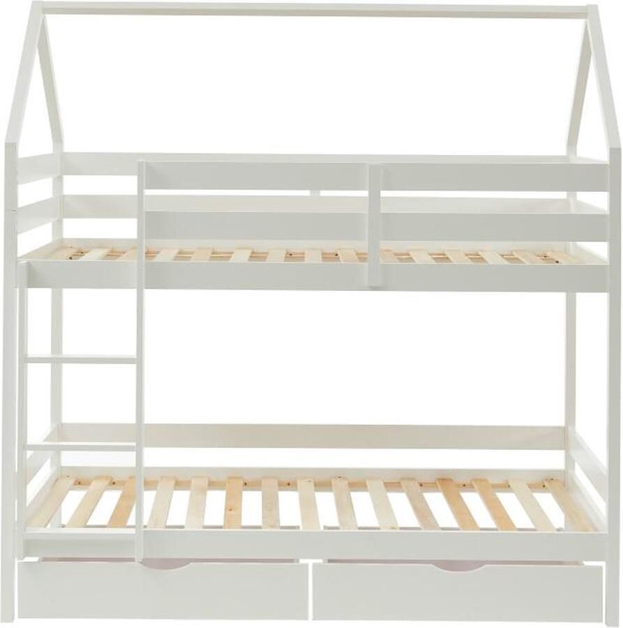 Vente-unique Stapelbed 2 x 90 x 190 cm 2 laden Grenen Wit CHORI L 196 cm x H 200 cm x D 96 cm