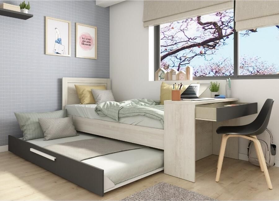 Vente-unique Stapelbed 2 x 90 x 200 cm Met bureau naturel en antraciet VOUANI L 237.5 cm x H 100.5 cm x D 98.7 cm - Foto 2