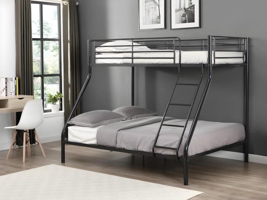 Vente-unique Stapelbed ELEVATIO IV 90 en 140 x 190 cm Staal Zwart + matras L 199 cm x H 163 cm x D 147 cm