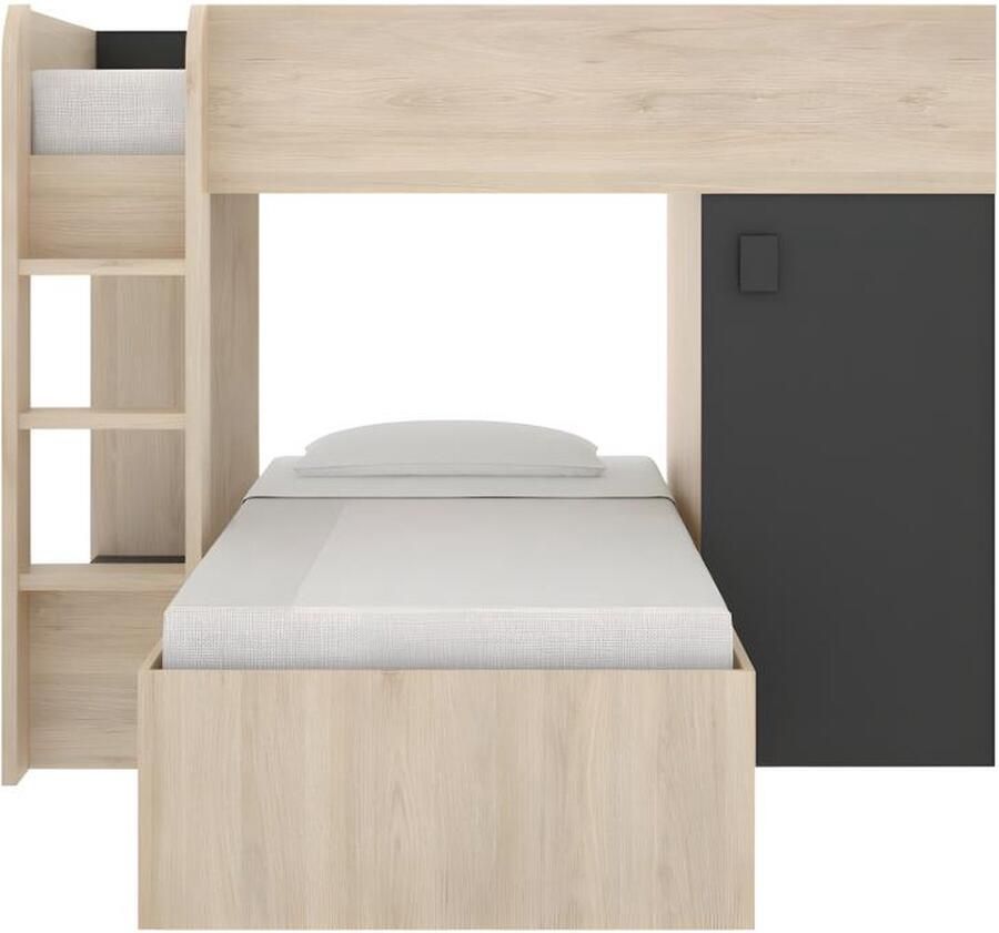 Vente-unique Omkeerbare hoekstapelbed RICARDO 2 x 90x190cm opbergruimte Grijs en Antraciet L 255 cm x H 150 cm x D 111 cm