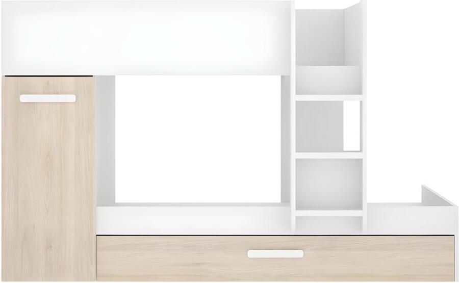 Vente-unique Stapelbed met onderschuifbed en opbergruimte 3x90x190cm Wit en naturel ANTHONY L 243 cm x H 150 cm x D 97 cm - Foto 3