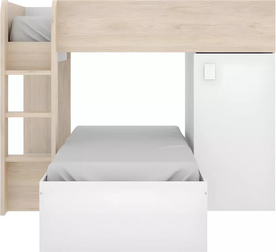 Vente-unique Omkeerbare hoekstapelbed RICARDO 2 x 90x190cm opbergruimte Eiken en Wit L 255 cm x H 150 cm x D 111 cm
