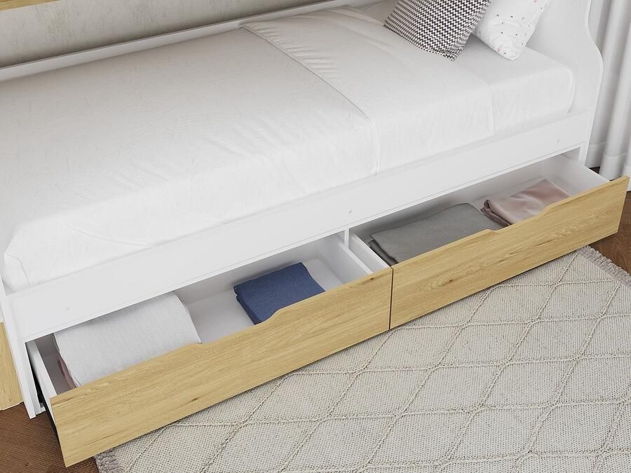 Vente-unique Stapelbed 90 x 190 cm Met opbergruimte wit en houtlook YALOVA L 235.1 cm x H 159 cm x D 99.5 cm - Foto 2