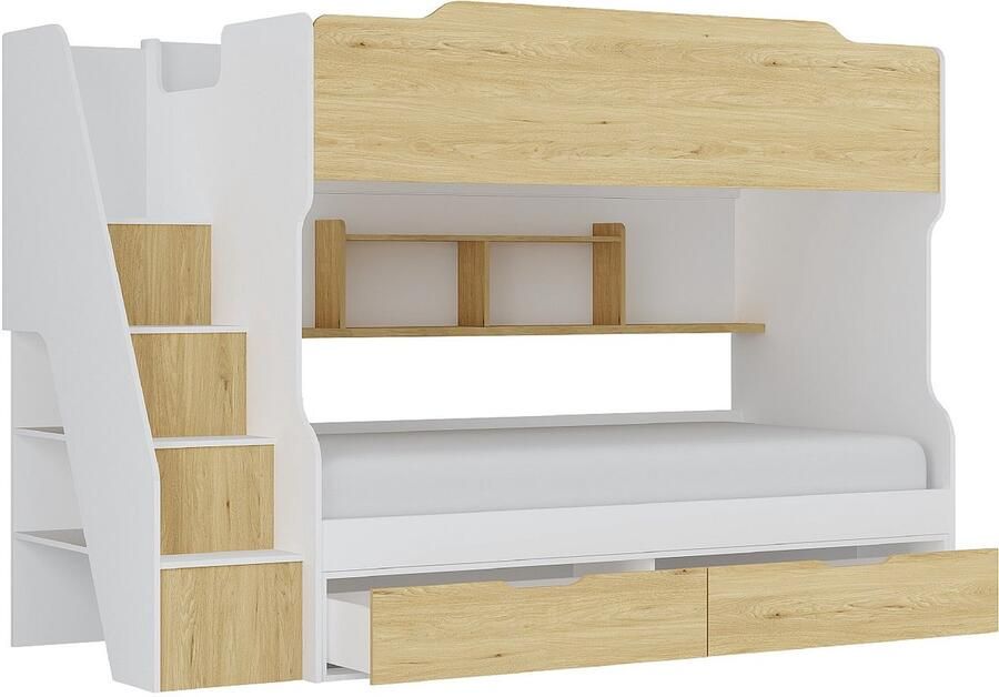 Vente-unique Stapelbed 90 x 190 cm Met opbergruimte wit en houtlook YALOVA L 235.1 cm x H 159 cm x D 99.5 cm - Foto 4