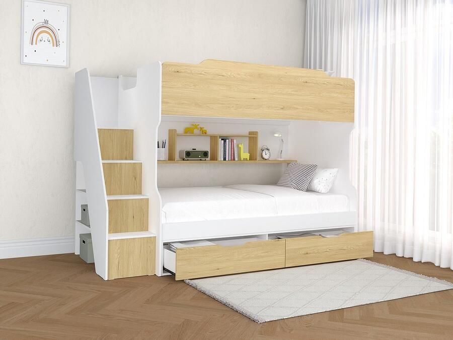 Vente-unique Stapelbed 90 x 190 cm Met opbergruimte wit en houtlook YALOVA L 235.1 cm x H 159 cm x D 99.5 cm - Foto 3