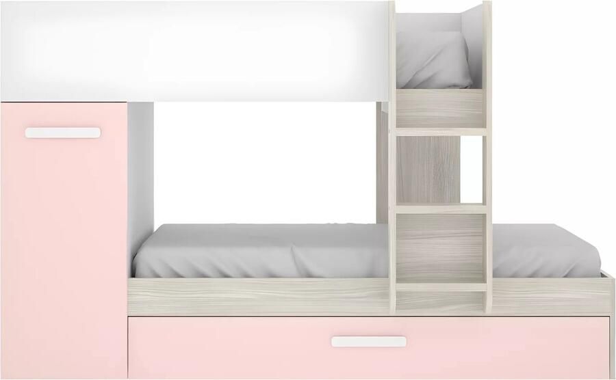 Vente-unique Stapelbed met slaaplade en opbergruimtes 3 x 90 x 190 cm Wit naturel en roze ANTHONY L 244 cm x H 150 cm x D 112 cm - Foto 3