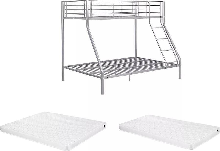 Vente-unique Stapelbed ELEVATIO IV 90 en 140 x 190 cm Staal Zilverkleurig + matras L 199 cm x H 163 cm x D 147 cm