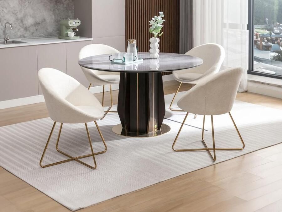 Vente-unique Set van 2 stoelen van boucléstof en goudkleurig metaal Wit BURBAN L 70 cm x H 83 cm x D 57.5 cm