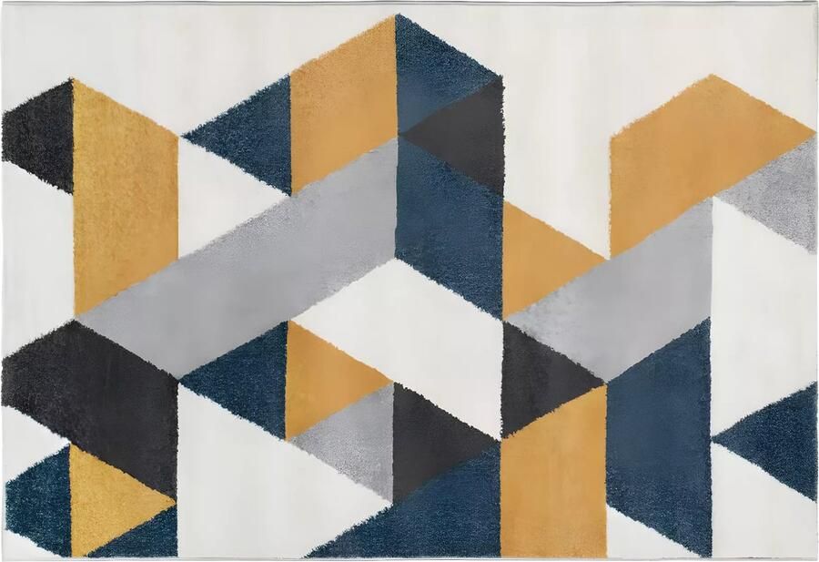 Vente-unique Tapijt geometrisch Scandinavische stijl GEOMIE Polypropyleen 160 x 230 cm Geel grijs en blauw L 230 cm x H 1 cm x D 160 cm