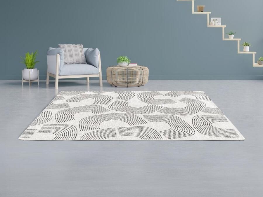 Vente-unique Tapijt met boogvormige motieven 160 x 230 cm Crèmewit en zwart ADRANO L 230 cm x H 0.9 cm x D 160 cm - Foto 2