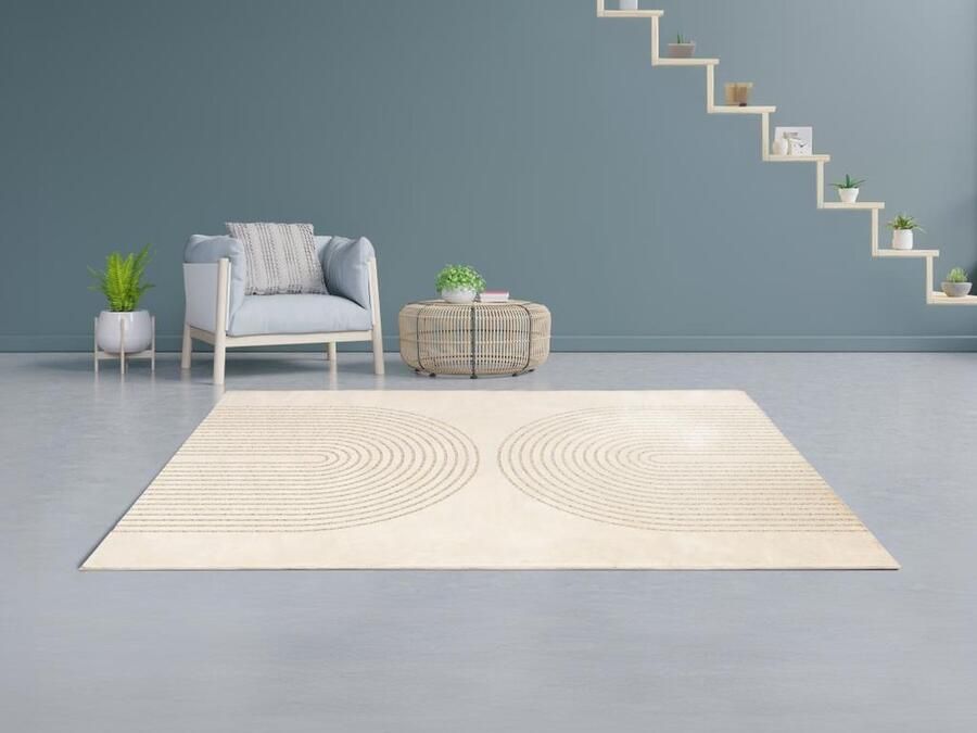 Vente-unique Tapijt met glinsterende bogen 160 x 230 cm Beige en goud SABLIGA L 230 cm x H 1.1 cm x D 160 cm