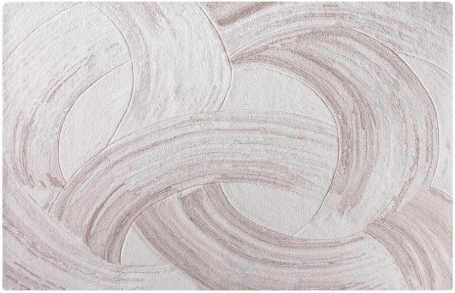 Vente-unique Tapijt met reliëf van 100% handgetufte wol met abstract motief 160 x 230 cm Ivoorwit en taupegrijs RAVELINO L 160 cm x H cm x D 230 cm