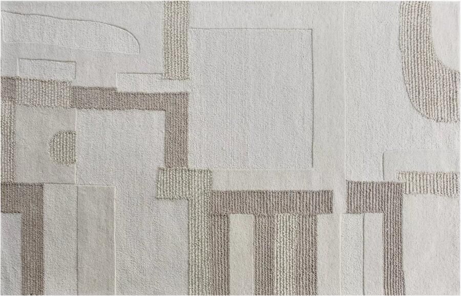 Vente-unique Tapijt met reliëf van 100% wol handgemaakt 160 x 230 cm 1800 g m2 Beige en taupegrijs MANDJARO L 230 cm x H 1.5 cm x D 160 cm