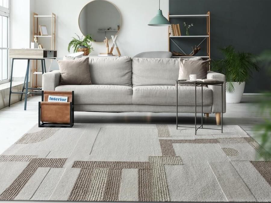 Vente-unique Tapijt met reliëf van 100% wol handgemaakt 160 x 230 cm 1800 g m2 Beige en taupegrijs MANDJARO L 230 cm x H 1.5 cm x D 160 cm - Foto 2