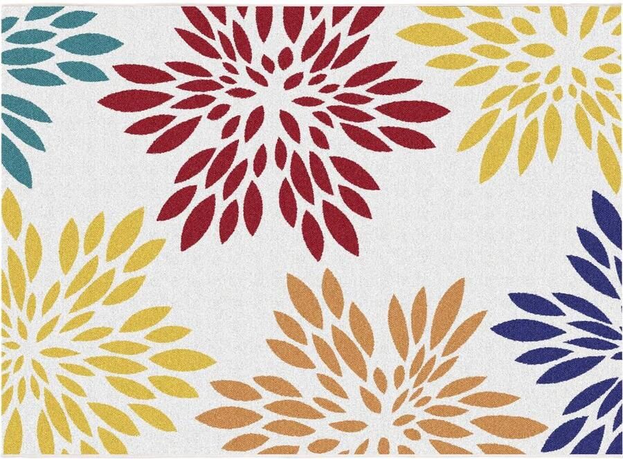 Vente-unique Tapijt voor binnen of buiten met bloemmotieven 150 x 200 cm Meerdere kleuren FLOWINI L 200 cm x H 0.6 cm x D 150 cm