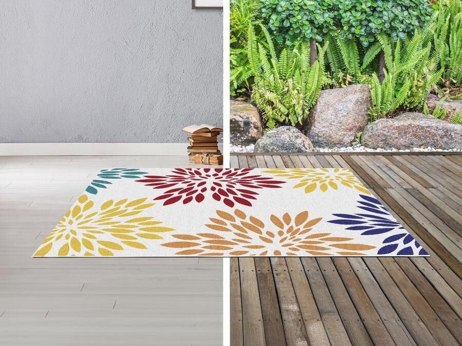 Vente-unique Tapijt voor binnen of buiten met bloemmotieven 150 x 200 cm Meerdere kleuren FLOWINI L 200 cm x H 0.6 cm x D 150 cm - Foto 2