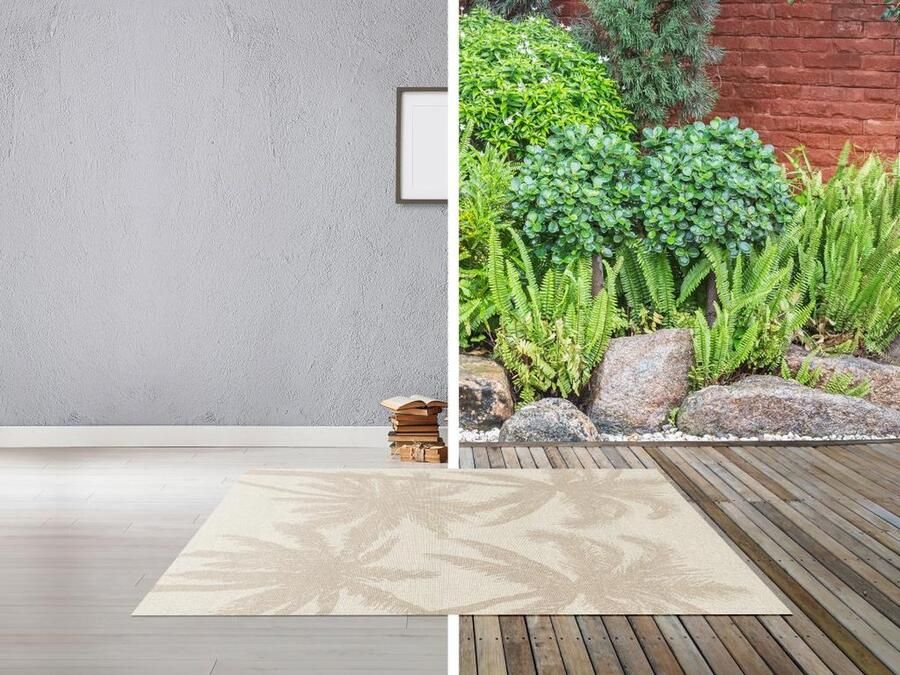 Vente-unique Tapijt voor binnen of buiten met palmmotieven 150 x 200 cm Beige BENERIS L 200 cm x H 0.6 cm x D 150 cm