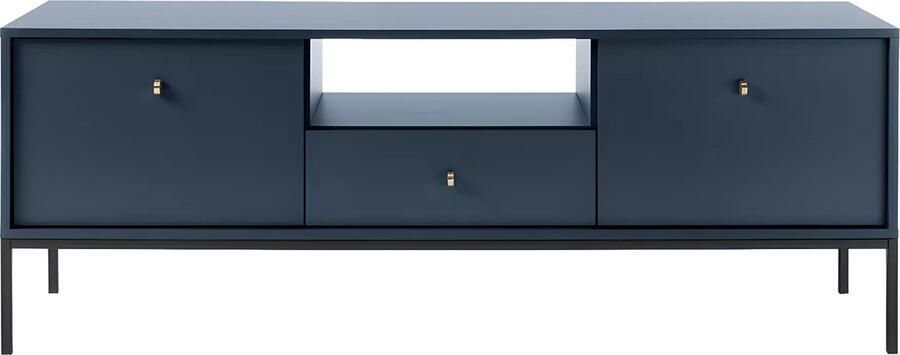 Vente-unique TV-meubel BOGDAN 2 deuren 1 lade en 1 nis Blauw L 154 cm x H 56 cm x D 39 cm - Foto 2