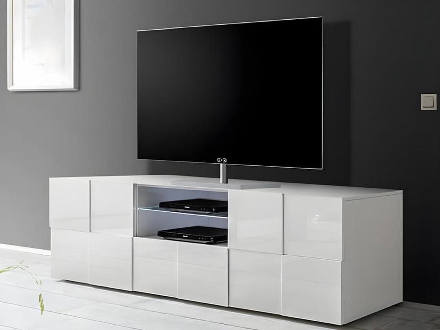 Vente-unique Tv-meubel CALISTO LEDs 2 deuren en 1 lade Witgelakt L 181 cm x H 56 cm x D 43 cm - Foto 2