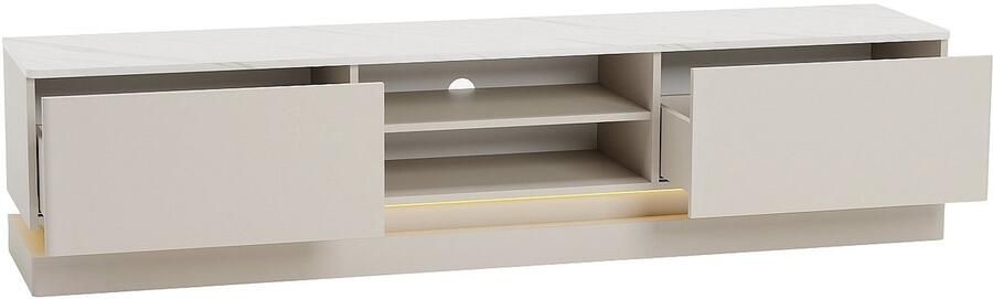 Pascal Morabito Tv-meubel in MDF met 2 lades 2 vakken en ledverlichting Beige en witte marmerlook DEVIKA van L 190 cm x H 44 cm x D 40 cm - Foto 4