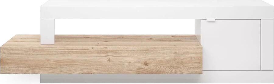 Vente-unique Tv-meubel met 1 deur 1 lade en 1 opbergvak– Lichte houtlook en wit – RUSELO L 158.4 cm x H 48.2 cm x D 41.4 cm