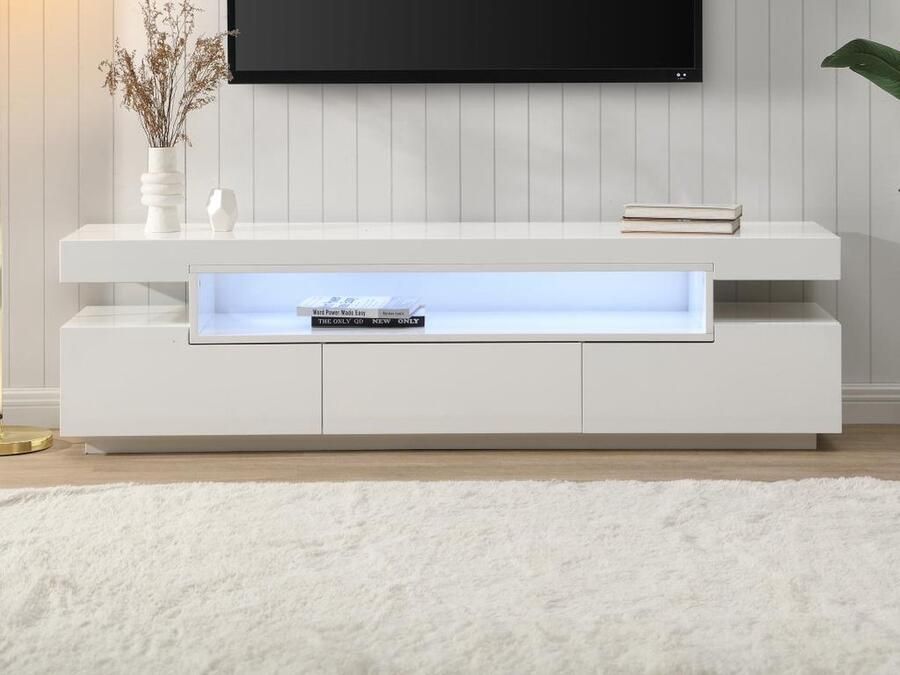 Vente-unique Tv-meubel met 1 nis en 3 lades met ledverlichting in MDF Wit OKESA L 180 cm x H 50 cm x D 40 cm - Foto 2