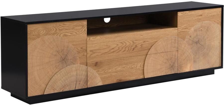 Vente-unique Tv-meubel met 2 deur 2 lade en 1 nis van mdf Naturel en zwart YASMELIA L 170 cm x H 56 cm x D 40 cm