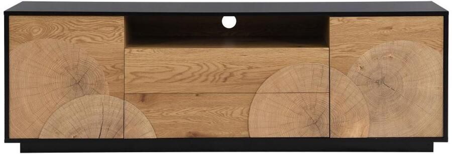Vente-unique Tv-meubel met 2 deur 2 lade en 1 nis van mdf Naturel en zwart YASMELIA L 170 cm x H 56 cm x D 40 cm - Foto 2