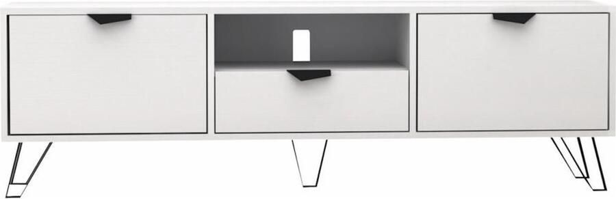 Vente-unique Tv-meubel met 2 deuren 1 lade en 1 nis Wit en zwart CARDELIA L 170 cm x H 50 cm x D 35 cm