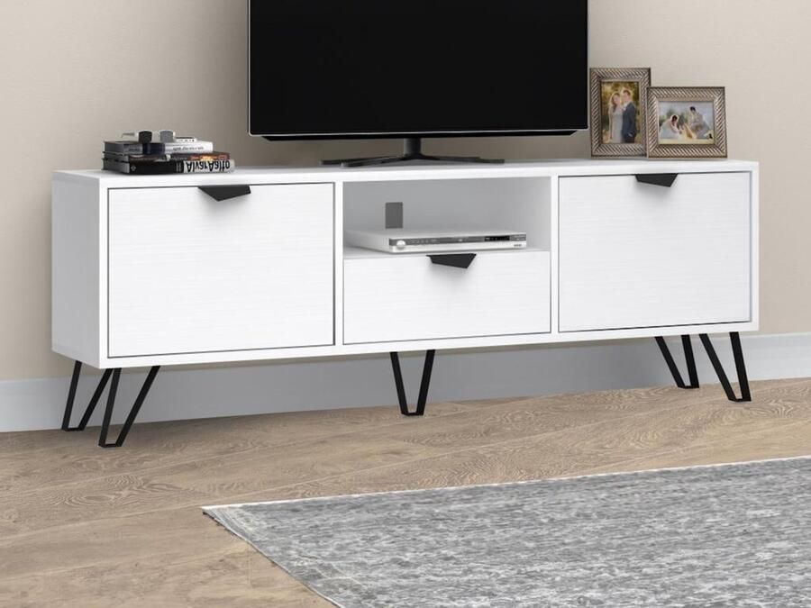 Vente-unique Tv-meubel met 2 deuren 1 lade en 1 nis Wit en zwart CARDELIA L 170 cm x H 50 cm x D 35 cm - Foto 2