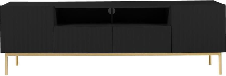 Vente-unique Tv-meubel met 2 deuren 2 laden en 2 nissen van mdf en staal Zwart en goudkleurig EVILANA L 190 cm x H 60.6 cm x D 45 cm - Foto 3