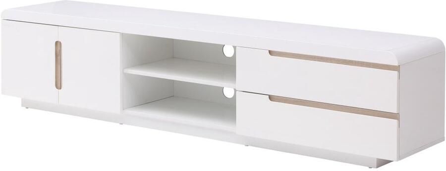 Vente-unique Tv-meubel met 2 deuren 2 lades en 2 nissen Wit en naturel NURINI L 200 cm x H 45 cm x D 40 cm - Foto 2