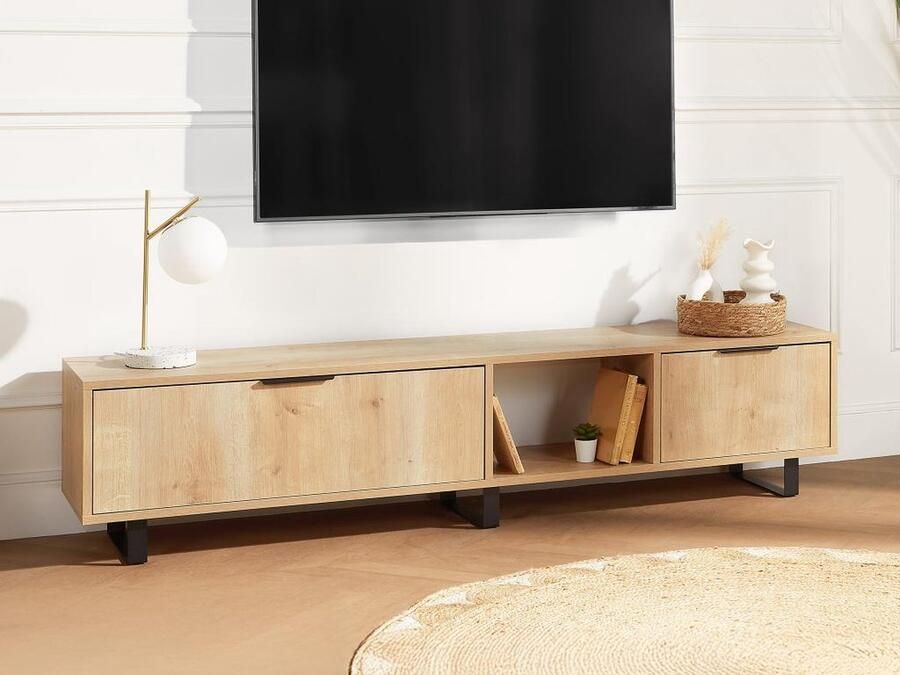 Vente-unique Tv-meubel met 2 deuren en 1 nis Naturel MIDALIA L 180 cm x H 40 cm x D 35 cm