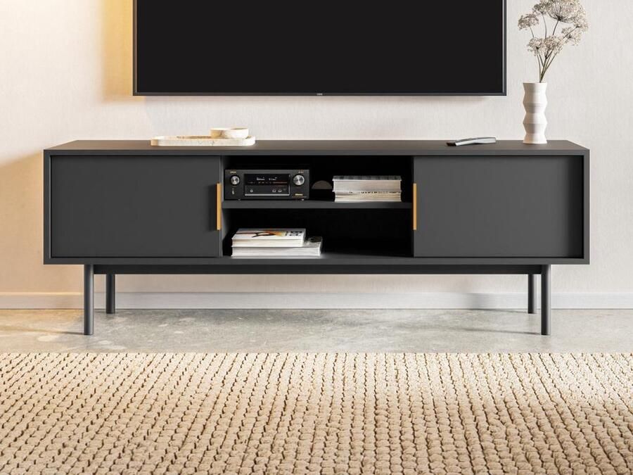 Vente-unique Tv-meubel met 2 deuren en 2 nissen Zwart DABRIANA L 154 cm x H 53.5 cm x D 39 cm - Foto 2