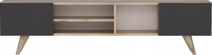Vente-unique Tv-meubel met 2 deuren en 3 nissen Zwart en naturel MOSTIA L 160 cm x H 40 cm x D 31 cm