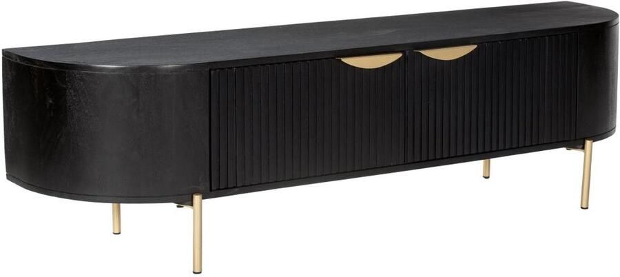 Vente-unique Tv-meubel met 2 deuren van mangohout en goudkleurig metaal Zwart NEVILI van Maison Céphy L 160 cm x H 45 cm x D 40 cm - Foto 2