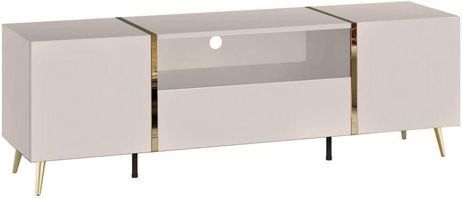 Vente-unique Tv-meubel met 2 deurtjes 1 lade en 1 nis Beige en goud MARZIALO L 158 cm x H 51.8 cm x D 41 cm