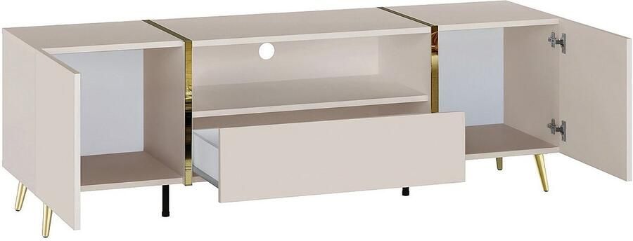 Vente-unique Tv-meubel met 2 deurtjes 1 lade en 1 nis Beige en goud MARZIALO L 158 cm x H 51.8 cm x D 41 cm - Foto 4