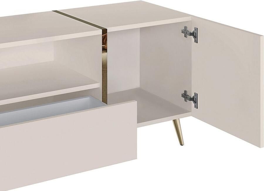 Vente-unique Tv-meubel met 2 deurtjes 1 lade en 1 nis Beige en goud MARZIALO L 158 cm x H 51.8 cm x D 41 cm - Foto 2