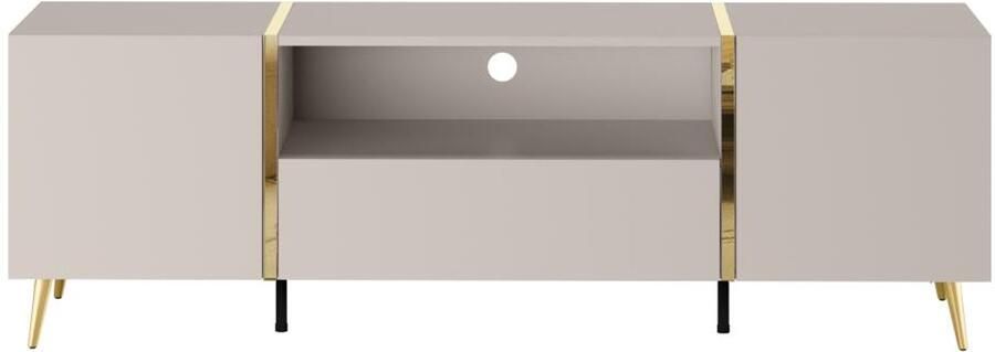 Vente-unique Tv-meubel met 2 deurtjes 1 lade en 1 nis Beige en goud MARZIALO L 158 cm x H 51.8 cm x D 41 cm - Foto 2
