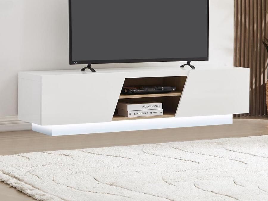 Vente-unique Tv-meubel met 2 deurtjes en 2 nissen met ledverlichting van mdf Wit MANIOLO L 160 cm x H 40 cm x D 40 cm