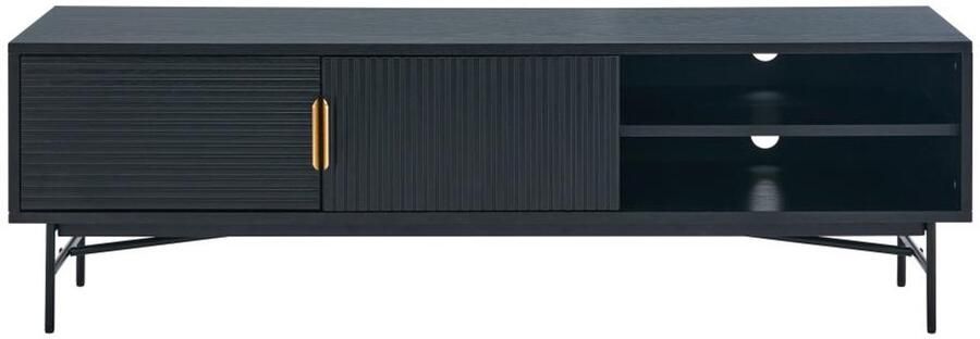 Vente-unique Tv-meubel met 2 deurtjes en 2 vakken in eikenfineer en metaal Zwart en goudkleurig SIRIOLA L 160 cm x H 50 cm x D 40 cm