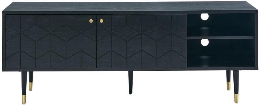 Vente-unique Tv-meubel met 2 deurtjes en 2 vakken in eikenfineer Zwart en goudkleurig PARIOMA L 150 cm x H 55 cm x D 40 cm - Foto 2