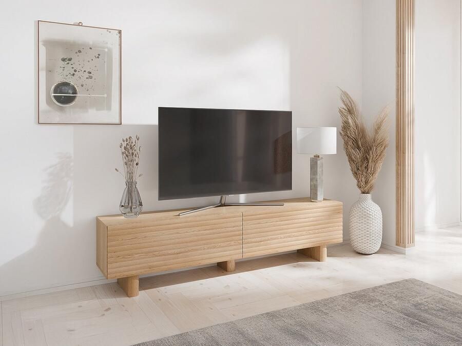 Vente-unique Tv-meubel met 2 deurtjes in MDF 180 cm Houtlook LUDIMA L 180 cm x H 46.1 cm x D 36.8 cm - Foto 2