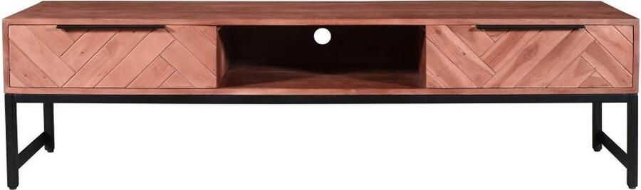 Vente-unique Tv-meubel met 2 lades en 1 vak in acaciahout en metaal Donkere houtlook en zwart VEDILA L 165 cm x H 45 cm x D 40 cm - Foto 2