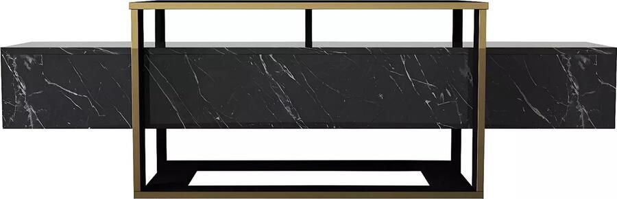 Vente-unique Tv-meubel met 2 nissen Zwart marmereffect en goudkleurig COMEBI II L 160 cm x H 49.8 cm x D 46.1 cm